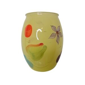 Vintage Bartlett Collins Yellow Glass Hand Painted  Cookie Canister Jar